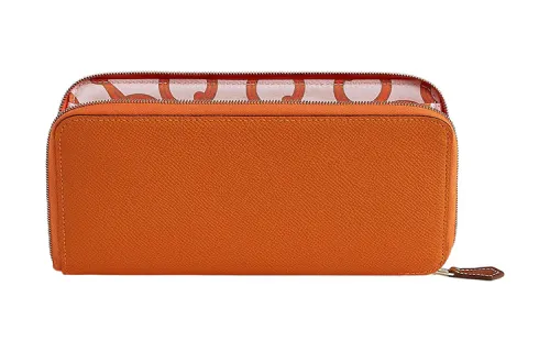 HERMES Silk'In Epsom With Barenia Calfskin Wallet Women's Orange