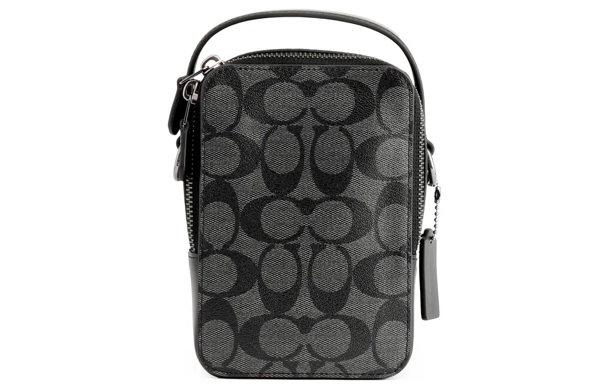 COACH Top Handle Coated Canvas With Calfskin Cell Phone Pouch Handbags Small Men's Black