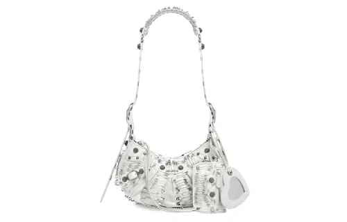 Balenciaga Le Cagole Fine Grained Sheepskin Crossbody Bag, Shoulder Bag Women's White
