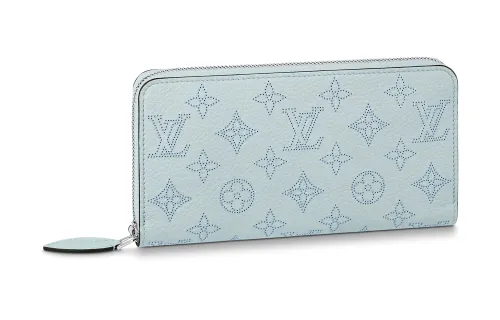 LOUIS VUITTON Zippy Cow Leather Wallet Women's Light Blue