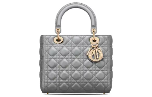 DIOR Lady Dior Sheepskin Wicker Pattern Handbag, Shoulder Bag, Crossbody Bag, Handbag Medium Women's Gray Ivory