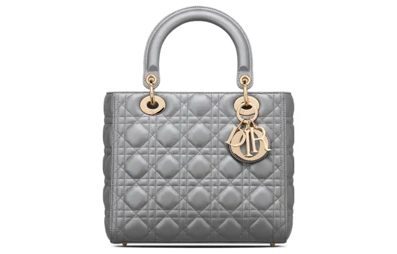 DIOR Lady Dior Sheepskin Wicker Pattern Handbag, Shoulder Bag, Crossbody Bag, Handbag Medium Women's Gray Ivory