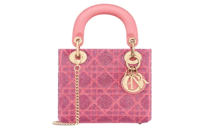 DIOR Lady Dior Cotton Bead Ornament Embroidery Handbag, Shoulder Bag, Crossbody Bag, Handbag Mini Women's Pink