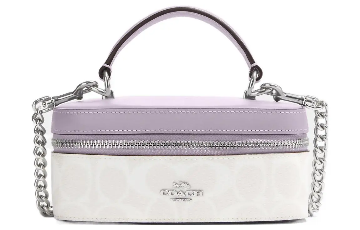 COACH Coated Canvas With Leather Box Bag, Shoulder Bag, Crossbody Bag, Handbag Women's White & Purple