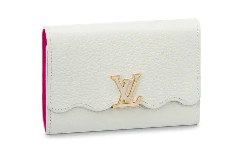 LOUIS VUITTON Capucines Cow Leather Capson Wallet Women's White/Rose Red