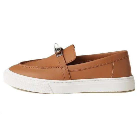 HERMES Calfskin Women's Casual Shoes Women's Khaki Black