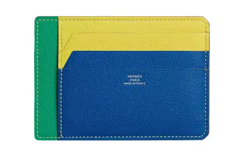 HERMES City Evercolor Calfskin Card Holder Women's Royal Blue & Lime & Mint