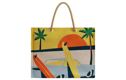 HERMES APRES LA VAGUE Cotton Tote Bag, Shopping Bag, Shoulder Bag, Handbag Women's Yellow & Blue