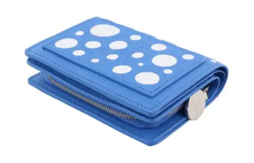 LOUIS VUITTON Yayoi Kusama Collaboration Cow Leather Coin Purse Wallet Women's Blue/White