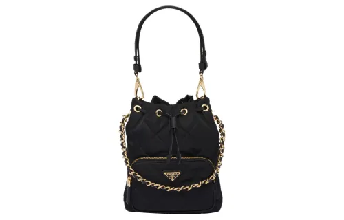 PRADA Recycled Nylon Bucket Bag, Portable Crossbody Bag, Shoulder Bag Regular Women's Black