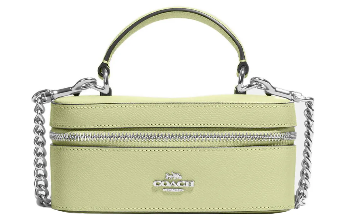 COACH Cross Grain Leather Box Bag, Shoulder Bag, Crossbody Bag Handbags Small Women's Grass Green