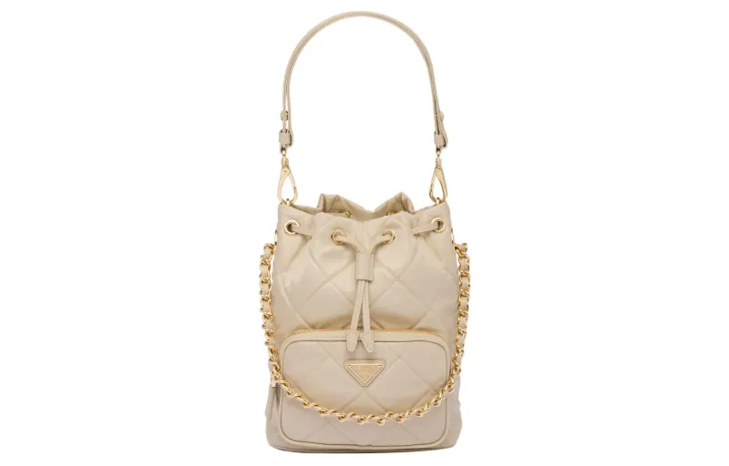 PRADA Nylon Bucket Bag, Portable Crossbody Bag, Shoulder Bag Women's Desert Beige