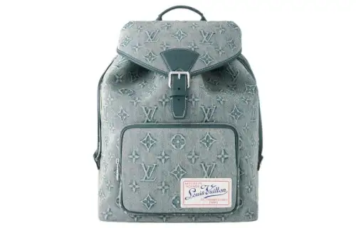 LOUIS VUITTON Montsouris Coated Canvas With Cow Leather Trim Backpack Regular Men's Denim Blue
