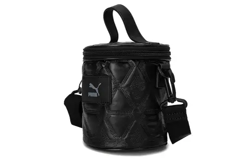 PUMA Zip Closure Fabric Bucket Bag, Handbags, Handbag, Shoulder Bag, Crossbody Bag Women's Black Metallic