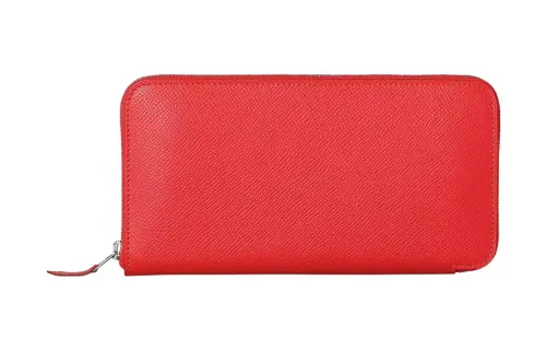 HERMES Epsom Calfskin Wallet Unisex A5 Bougainvillier Azalea Red