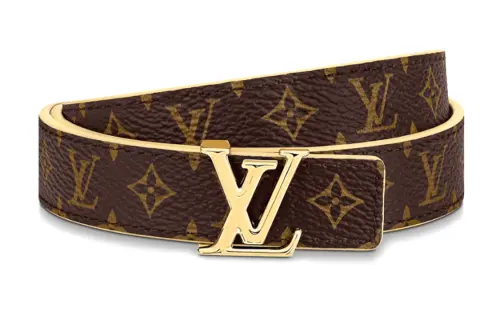 LOUIS VUITTON Monogram Cow Leather, Canvas Leather Belts Women's Brown/Yellow Width 2cm