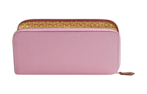 HERMES Silk'In Epsom With Barenia Calfskin Wallet Women's Wild Fuchsia