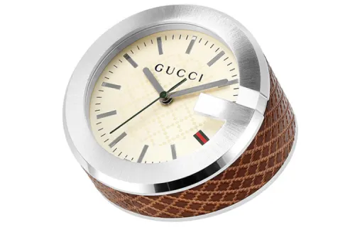 GUCCI Quartz Movement Stainless Steel, Leather Desk Clock Unisex Ivory YC210005