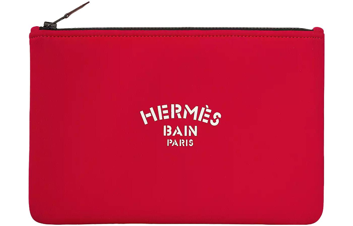 HERMES Neobain Patterned Print Polyamide Storage Bag Women's Red