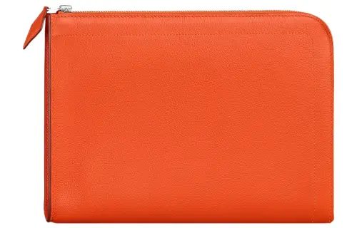 HERMES Zip Tablet Evercolor Calfskin Clutch Women's 9J Feu Flame Orange