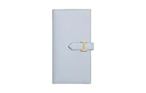 HERMES Bearn Gold tone Lock Mysore Sheepskin Wallet Women's T0 Bleu Brume Dusty Blue