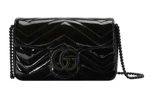 GUCCI Marmont Patent Leather Mamon 16 Chain Flap Bag Shoulder Bag, Crossbody Bag Extra Mini Women's Black