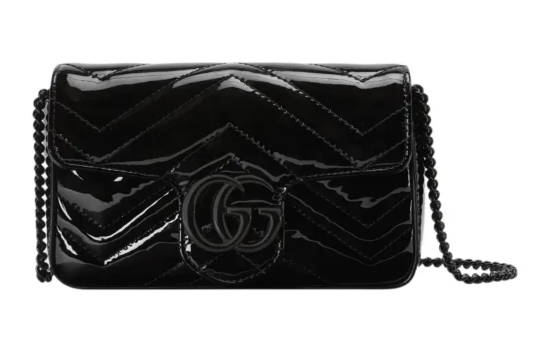 GUCCI Marmont Patent Leather Mamon 16 Chain Flap Bag Shoulder Bag, Crossbody Bag Extra Mini Women's Black