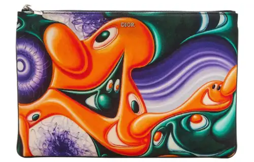 DIOR Nylon Handbag Clutch Regular Men's Orange/Multicolor Print