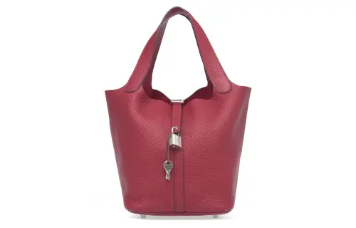 HERMES Picotin Lock Clemence Bullock Leather Basket Bag, Bucket Bag, Handbag 22 Women's 55 Rouge H Hermes Red