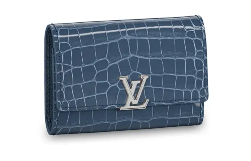 LOUIS VUITTON Capucines Short Snouted Crocodile Leather Capison Wallet Women's Blue