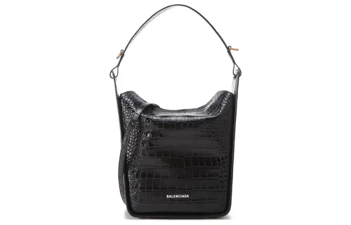 Balenciaga Tool 2.0 Crocodile Pattern Cow Leather One Shoulder Handbag Mini Women's Black