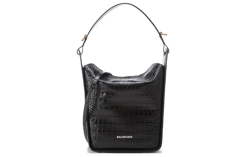 Balenciaga Tool 2.0 Crocodile Pattern Cow Leather One Shoulder Handbag Mini Women's Black