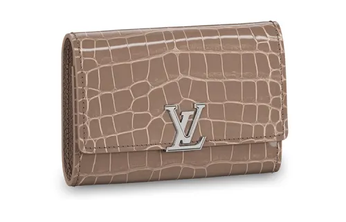 LOUIS VUITTON Capucines Short Snouted Crocodile Leather Capson Wallet Women's Taupe
