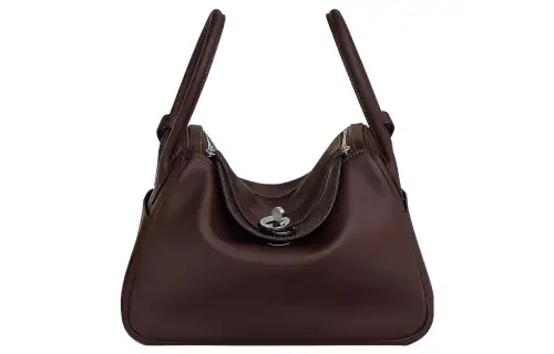 HERMES Lindy Swift Calfskin Handbag 26 Women's Saddle Red/Blue