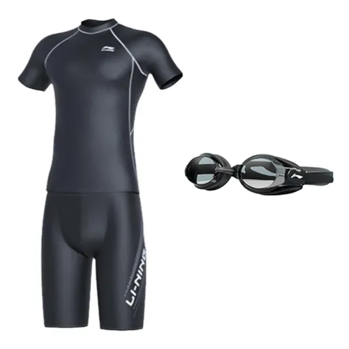Li Ning, swimwear, trousers, swimming cap for swimming, professional sports comfortable black set anti-fog, men's style