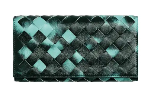 Bottega Veneta Lambskin Wallet Large Women's Green/Black