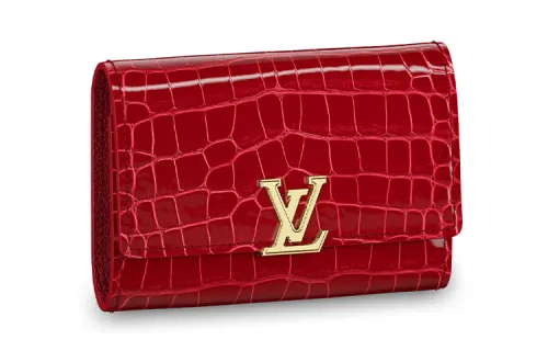 LOUIS VUITTON Capucines Bright Alligator Leather Capison Wallet Women's Gemstone Red