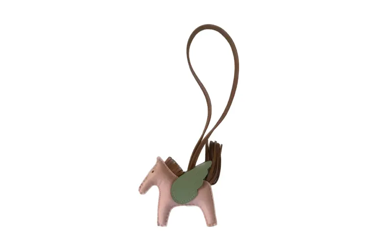 HERMES Rodeo Pegase Charms Unisex Cherry Blossom Pink/Gold Brown/Grasshopper Green