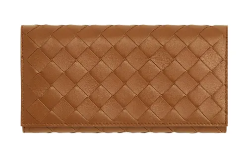 Bottega Veneta Large Flap Wallet Intreccio Wood