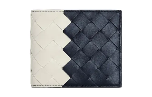 Bottega Veneta Calfskin Wallet Men's White/Dark Blue
