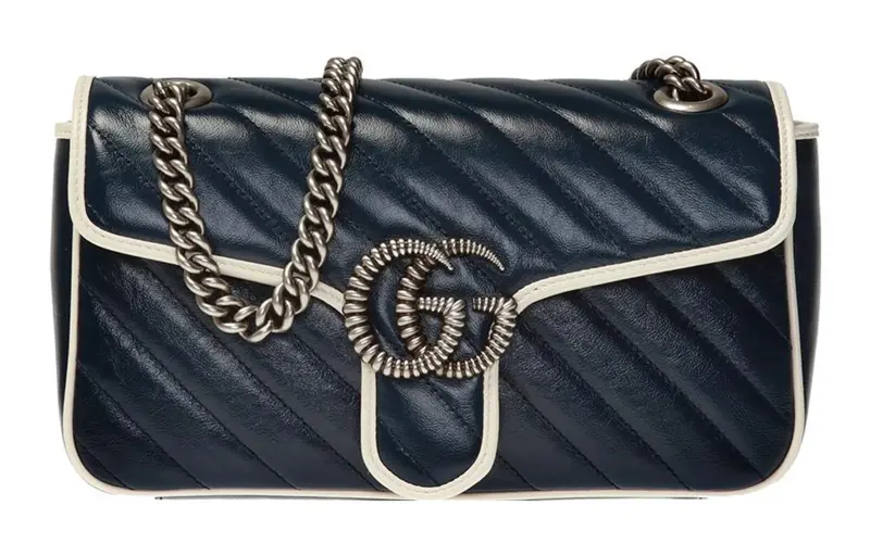 GUCCI GG Marmont Leather Shoulder Bag, Crossbody Bag Small Women's Blue/Marine Blue