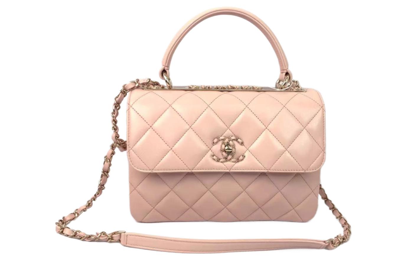 CHANEL Chanel Trendy cc spring and summer series diamond pattern gold buckle leather chain chain handle sheepskin flap bag hand crossbody bag women's cherry blossom pink
