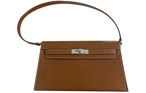 HERMES Kelly Elan Silver Tone Buckle Madame Leather Shoulder Bag, Handbag, Shoulder Bag Women's 37 Gold Brown