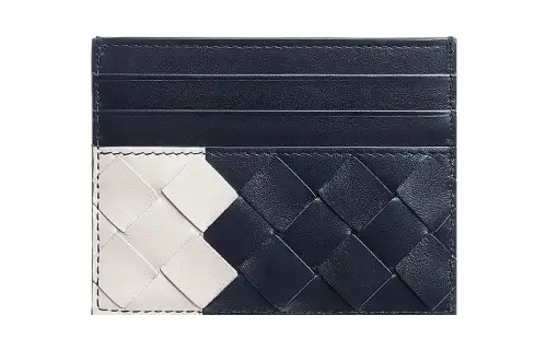 Bottega Veneta Calfskin Card Holder Men's Dark Blue/White