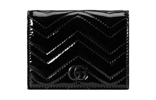 GUCCI GG Marmont Patent Leather Card Holder, Wallet Women's Black