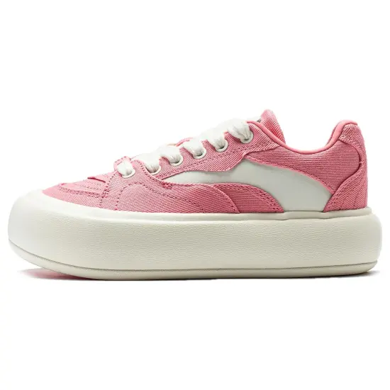 LiNing Puff Platform Casual Shoes Women's Low-Top Pink White