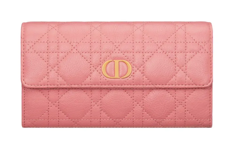 DIOR Caro Calfskin Wallet Women's Light Pink