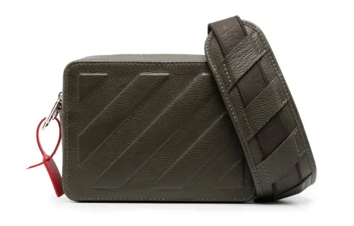 OFF WHITE Leather Messenger Bag, Crossbody Bag, Shoulder Bag Men's Army Green