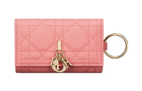 DIOR Lady Dior Lambskin Key Pouch Women's Light Pink