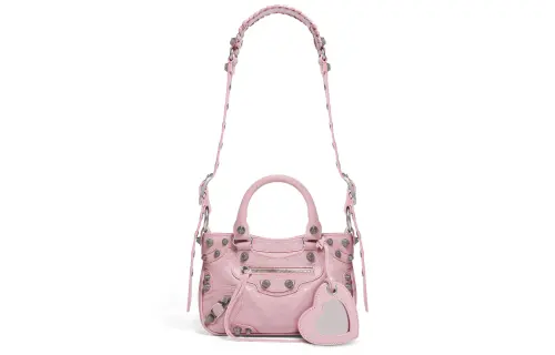 Balenciaga Neo Cagole Fine Grained Sheepskin One Shoulder Handbag Small Women's Pink